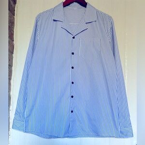 *3 for $20* Men’s Dressy Casual Striped Wrinkle-Free Dress Shirt, Blue/White, L